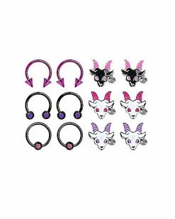 Best Pirce 🎉 Multi Pack Demon Goat Captive Horseshoe and Stud Earrings 6 Pack - 18 Gauge 👏