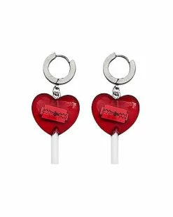 Best Sale ✔️ Razor Heart Lollipop Huggie Dangle Earrings - 18 Gauge 😍