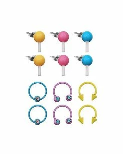 New 🎉 Multi Pack CZ Assorted Lollipop Horseshoe Captive and Stud Earrings 6 Pack - 18 Gauge 👍