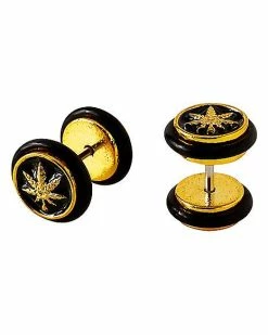 Brand new 🤩 Goldtone Weed Leaf Fake Plugs - 18 Gauge ❤️