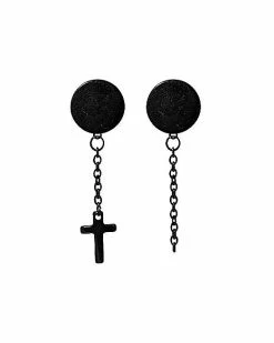 Cheapest 😍 Black Cross Mismatch Chain Dangle Fake Plugs - 18 Gauge ⌛