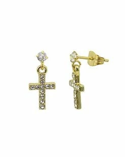 Hot Sale 💯 CZ Cluster Goldtone Cross Dangle Earrings - 20 Gauge 🔔