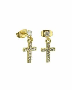 Alternative view of Hot Sale 💯 CZ Cluster Goldtone Cross Dangle Earrings - 20 Gauge 🔔