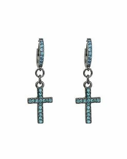 Wholesale 🛒 CZ Aqua Cross Huggie Hoop Dangle Earrings - 18 Gauge 🛒