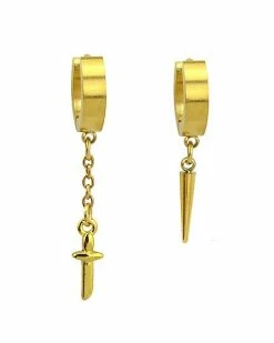 Cheap 🔔 Cross and Sword Dangle Huggie Hoop Earrings - 18 Gauge 👏