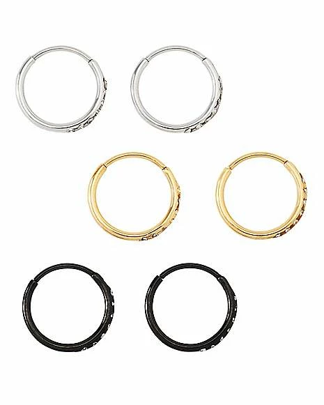 Flash Sale π Multi-Pack CZ Black Silver Goldtone Hoop Earrings 6 Pack - 20 Gauge π