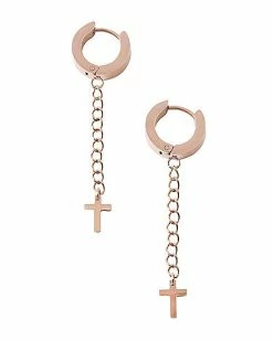 Promo 👏 Rose Gold Huggie Cross Dangle Earrings - 18 Gauge 🎉