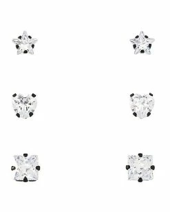 Buy 🌟 Multi-Pack CZ Star Heart and Square Stud Earrings 3 Pair - 20 Gauge 🥰