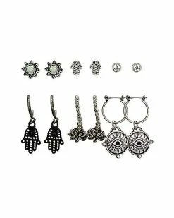 Best Sale 😀 Multi-Pack Lotus Hamsa Earrings - 6 Pair 👍