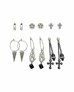 Top 10 🔥 Multi Pack Flame Dice Skull Hoop Dangle and Stud Earrings - 6 Pack 🔥