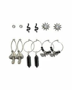 Wholesale ⌛ Multi Pack Mushroom Moth Crystal Sun Hoop Dangle and Stud Earrings - 6 Pair 🎉