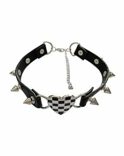 Buy 👏 Spiked Checkered Heart Choker Necklace 🤩