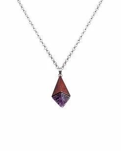 Cheap 💯 Purple Quartz and Wood Chain Necklace ⌛