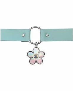 Cheapest 💯 Teal Holographic Flower Charm Choker Necklace 😍