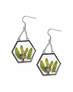 Deals ❤️ Resin Flower Hexagon Dangle Earrings - 18 Gauge 👍