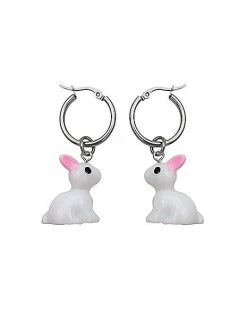 Deals 🎁 White Rabbit Dangle Hoop Earrings - 18 Gauge 🛒