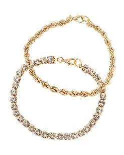 Wholesale ✨ Multi-Pack Goldtone Clear Stone and Rope Bracelets - 2 Pack ⌛
