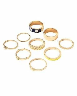 Coupon 😉 Multi-Pack Goldtone Daisy and Flower Rings - 9 Pack ✔️