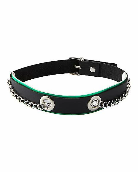 Best Sale ⭐ Green and Black Eyelet Chain Choker Necklace ✔️