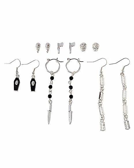Cheapest 😀 Multi-Pack Skull Coffin Hatchet Razor and Knife Dangle and Stud Earrings - 6 Pairs 🤩 3 Cheapest 😀 Multi-Pack Skull Coffin Hatchet Razor and Knife Dangle and Stud Earrings - 6 Pairs 🤩