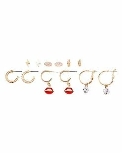 Top 10 ⌛ Multi-Pack Lips Dice Cloud Flame Earrings - 6 Pairs 🎁