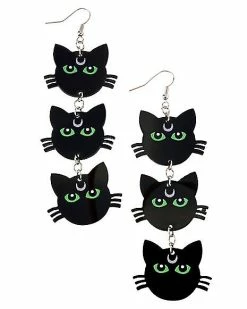 Buy 🎁 Black Cats Crescent Moon Drop Dangle Earrings 🎉