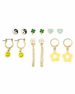 Top 10 👍 Multi-Pack Good Vibes Studs and Dangle Hoop Earrings - 6 Pair 🧨