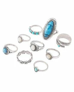 Deals 😀 Multi-Pack Turquoise-Effect Rings - 9 Pack ⌛