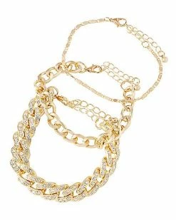 Budget ❤️ Multi-Pack CZ Goldplated Curb Chain Bracelets - 3 Pack 🎁
