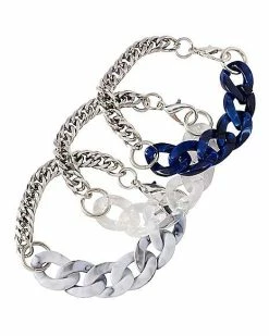 Best deal 👍 Multi-Pack Silvertone Blue and White Chain Bracelets - 3 Pack 🧨