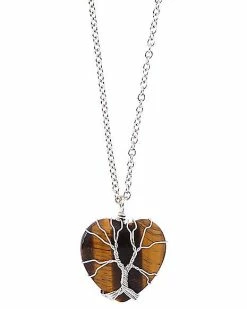 Wholesale 👏 Semi-Precious Tiger's Eye Heart Stone Necklace 🛒