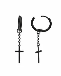 Wholesale 🥰 Black Cross Chain Dangle Huggie Hoop Earrings - 18 Gauge 🥰