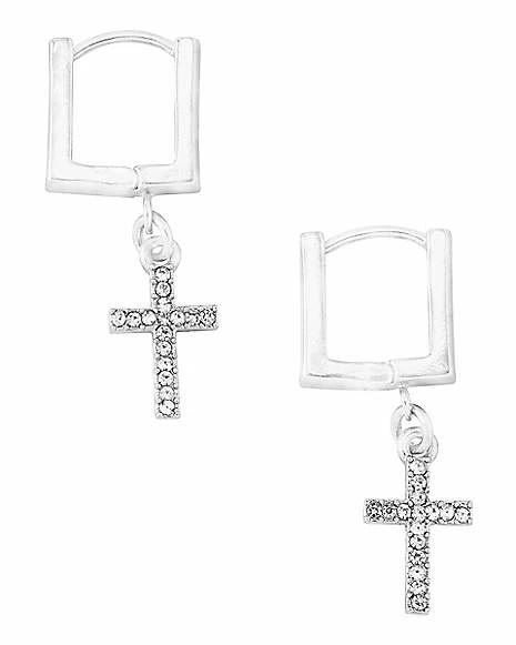 Cheapest π CZ Cross Huggie Dangle Earrings - 18 Gauge π 4 Cheapest π CZ Cross Huggie Dangle Earrings - 18 Gauge π - Image 2