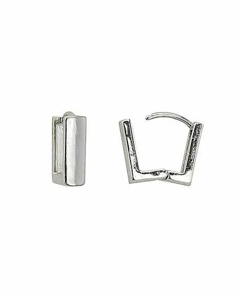 Buy π Silvertone Square Huggie Earrings - 18 Gauge π