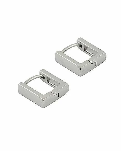 Buy π Silvertone Square Huggie Earrings - 18 Gauge π - Image 2