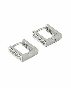 Buy 🔔 CZ Silvertone Square Huggie Earrings - 18 Gauge 😍 -Sun & Moon-shop 03902707 b
