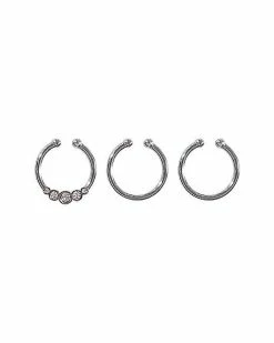Deals ⭐ Multi-Pack Silvertone Clear Gem Fake Septum Rings - 3 Pack 🔥