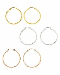 Cheap 🎉 Multi-Pack Silvertone Goldplated and Rose Goldplated Hoop Earrings 3 Pairs - 20 Gauge 😍