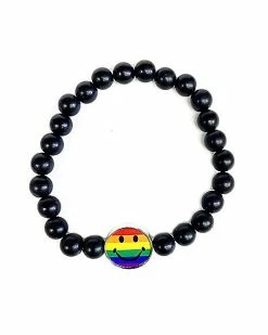 Best Pirce ✔️ Rainbow Smiley Face Black Beaded Bracelet 👍