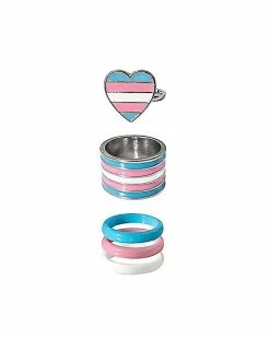 Coupon 😀 Transgender Pride Heart Rings - 5 Pack 😀
