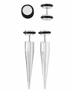 Best deal 🥰 Silvertone Fake Plugs and Tapers 2 Pair - 18 Gauge ✨