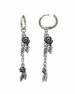 Cheap 🎉 Double Rose Dangle Huggie Hoop Earrings - 18 Gauge 🌟