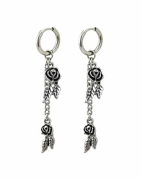 Cheap 🎉 Double Rose Dangle Huggie Hoop Earrings - 18 Gauge 🌟 4 Cheap 🎉 Double Rose Dangle Huggie Hoop Earrings - 18 Gauge 🌟 - Image 2