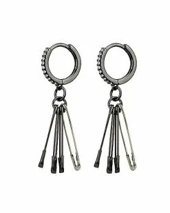 Flash Sale 👏 CZ Safety Pins Dangle Huggie Hoop Earrings - 18 Gauge ⭐ -Sun & Moon-shop 03919958 c