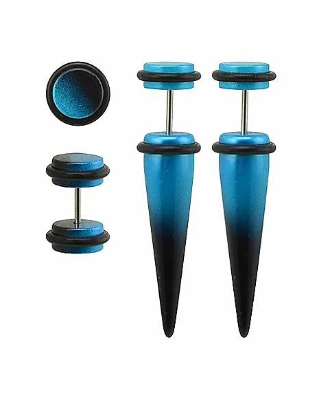 Discount ๐ Ombre Black and Blue Fake Tapers and Plugs 2 Pair - 18 Gauge ๐ 3 Discount ๐ Ombre Black and Blue Fake Tapers and Plugs 2 Pair - 18 Gauge ๐