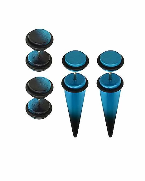 Discount ๐ Ombre Black and Blue Fake Tapers and Plugs 2 Pair - 18 Gauge ๐ 4 Discount ๐ Ombre Black and Blue Fake Tapers and Plugs 2 Pair - 18 Gauge ๐ - Image 2