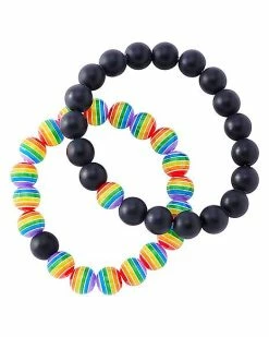 Outlet 👍 Multi-Pack Rainbow and Black Bead Bracelets - 2 Pack 👏
