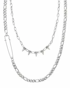 Cheapest 🥰 Figaro Safety Pin Spike Double Chain Necklace 💯