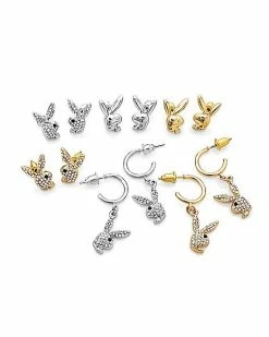 Best Pirce 🔔 Multi-Pack Clear Gem Goldtone and Silvertone Playboy Bunny Stud Earrings and Dangle Earrings - 6 Pair ⌛