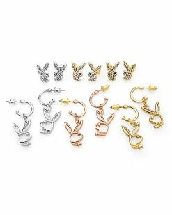 Coupon 🌟 Multi-Pack Silvertone and Goldtone Playboy Bunny Stud and Dangle Earrings - 6 Pair 🤩